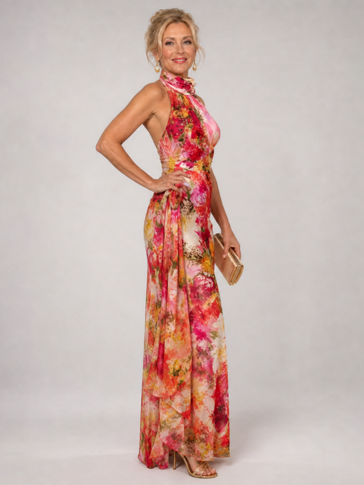 Elisabetta | Robe Maxi Imprimé Floral à Col Halter