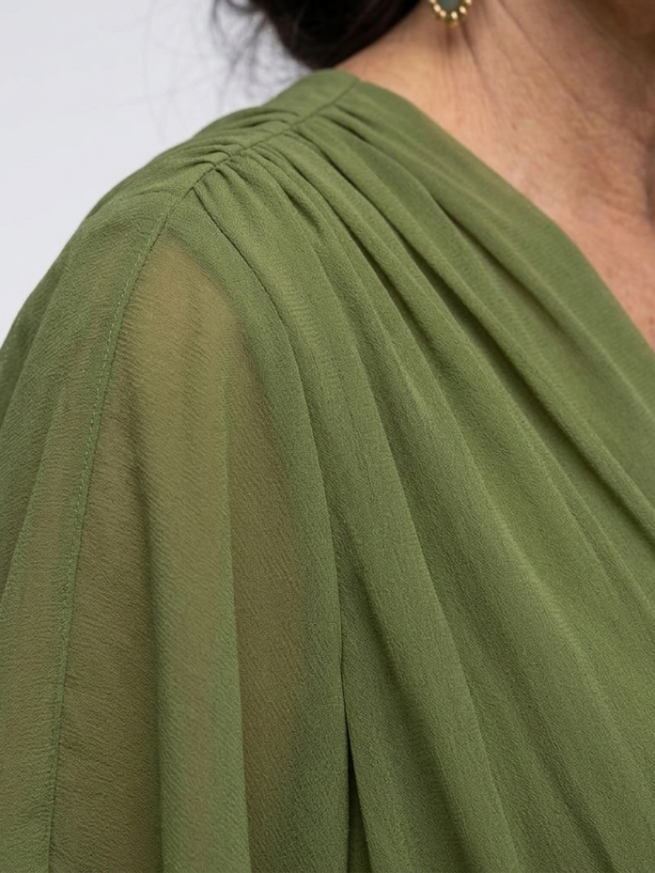 Elysia | Robe Midi Drapée à Encolure en V avec Ceinture