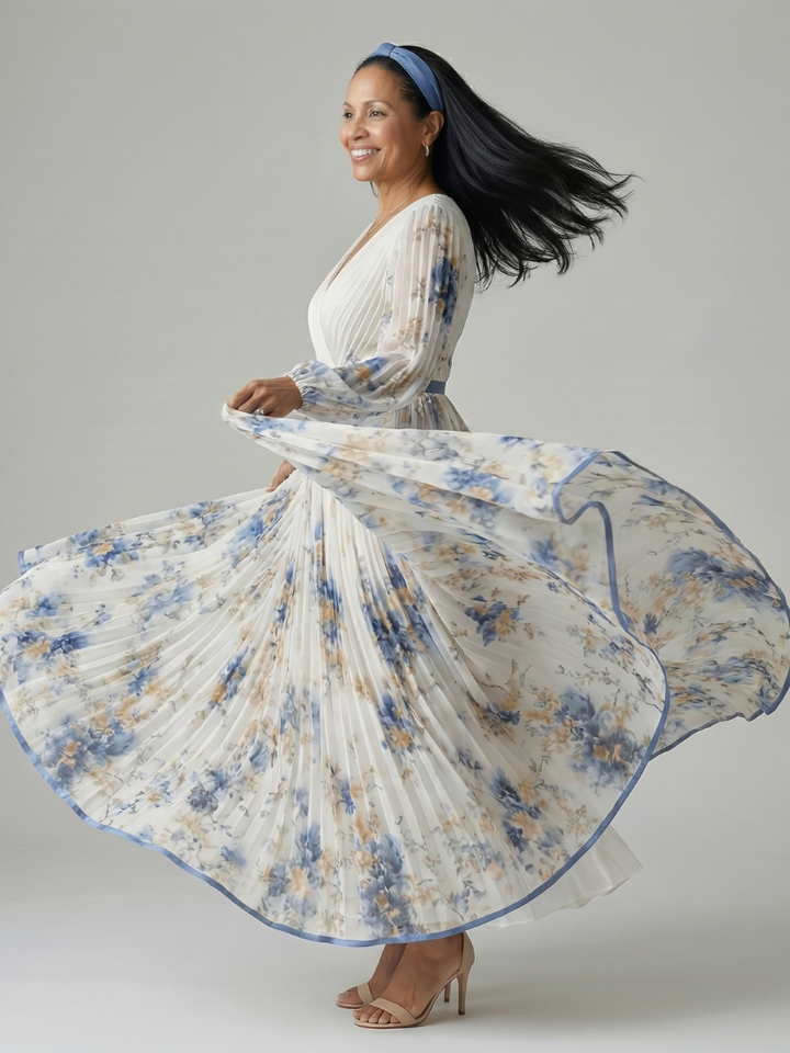 Rielle | Robe Midi Drapée à Manches Longues