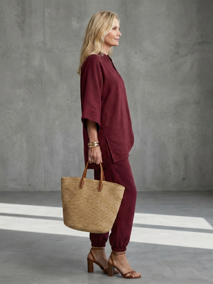 Georgiana | Ensemble Tunique à Col V et Pantalon Rassemblé