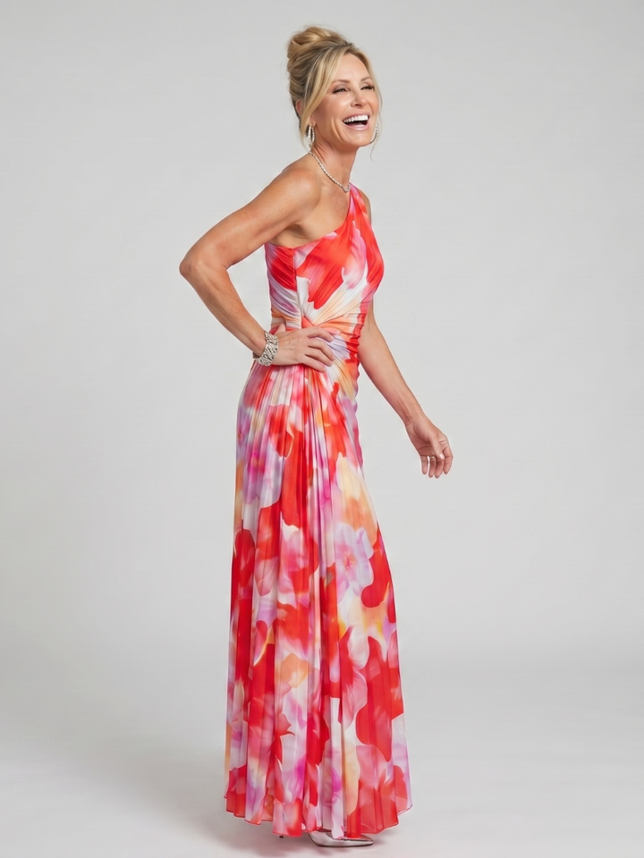 Taya | Robe Midi à Encolure Unique et Corps Plissé