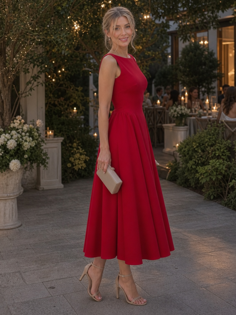 Corane | Robe midi sans manches à encolure ronde ajustée