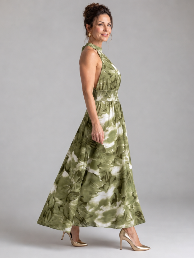 Olivia | Robe midi à taille froncée et imprimé abstrait