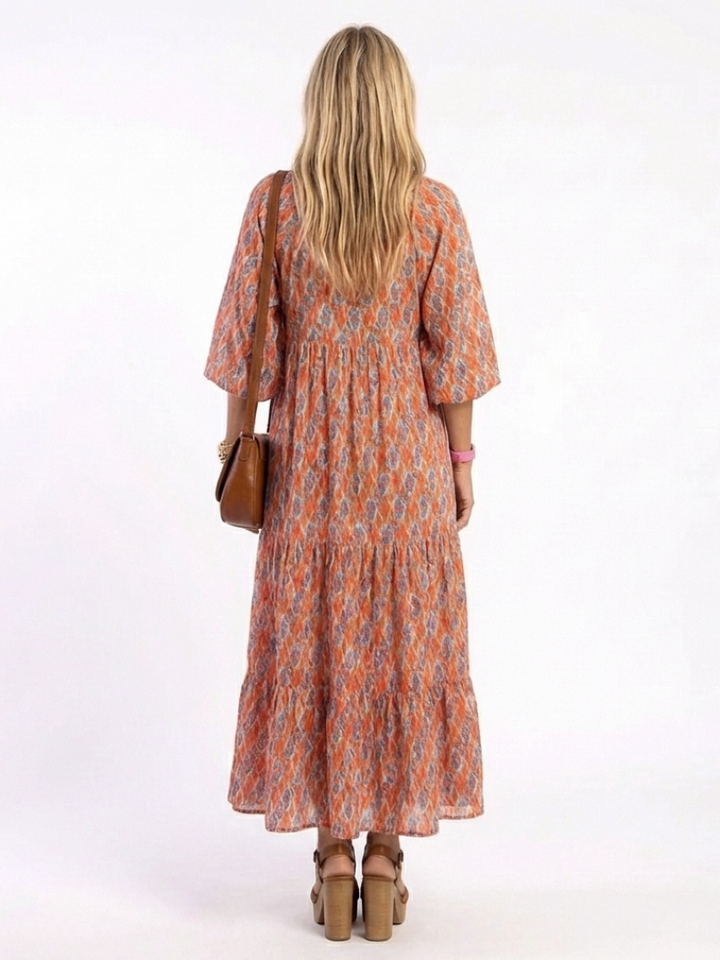 Amara | Robe Midi à Imprimé Géométrique et Col V