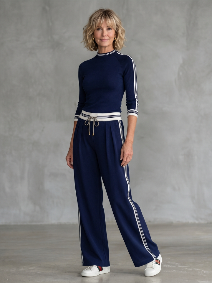 Eirlys | Ensemble haut à manches longues ajusté et pantalon large