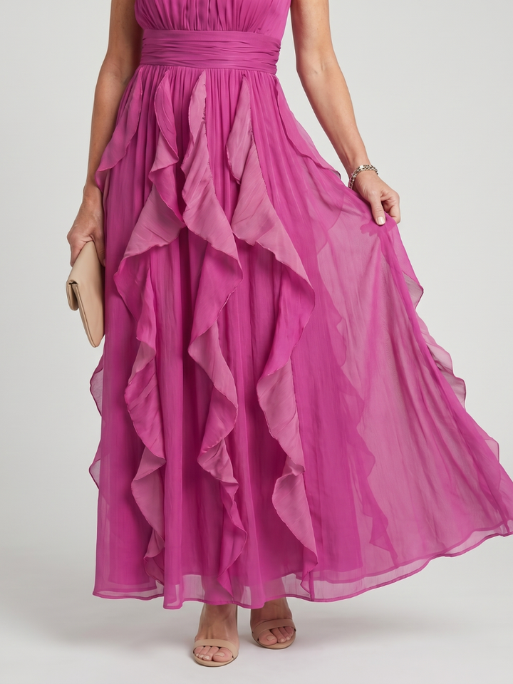 Orea | Robe Maxi à Col Montant avec Volants Superposés