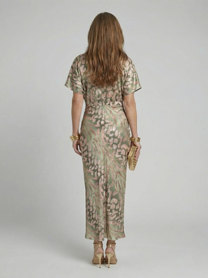 Coralie | Robe Midi à Imprimé Abstrait avec Décolleté en V et Taille Twist