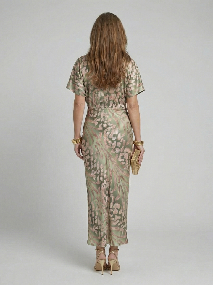 Coralie | Robe Midi à Imprimé Abstrait avec Décolleté en V et Taille Twist