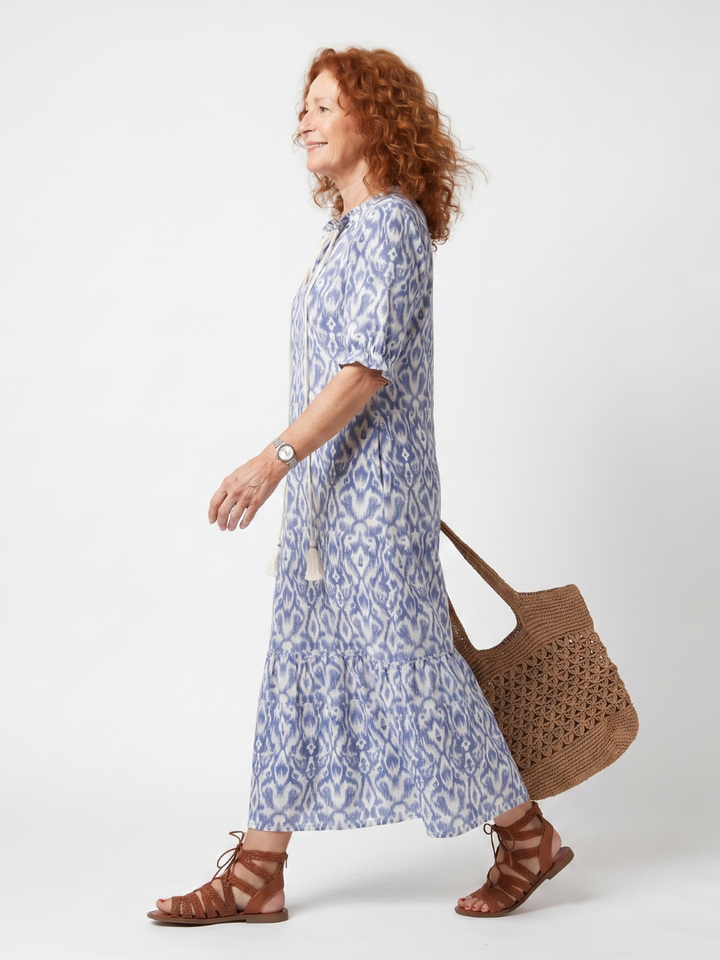 Ottiline | Robe Midi Imprimée avec Détail de Nœud à Frange