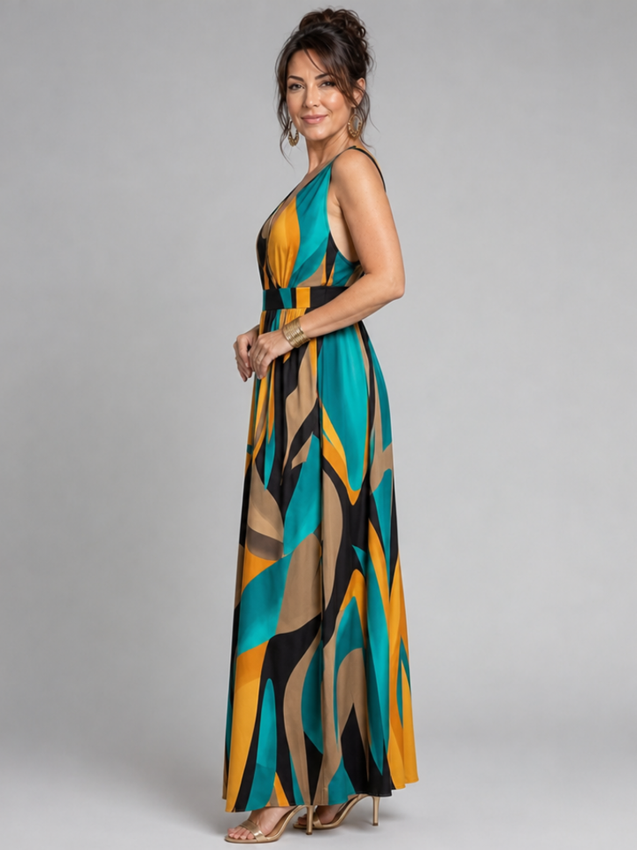 Zarela | Robe Maxi Sans Manches à Imprimé Abstrait