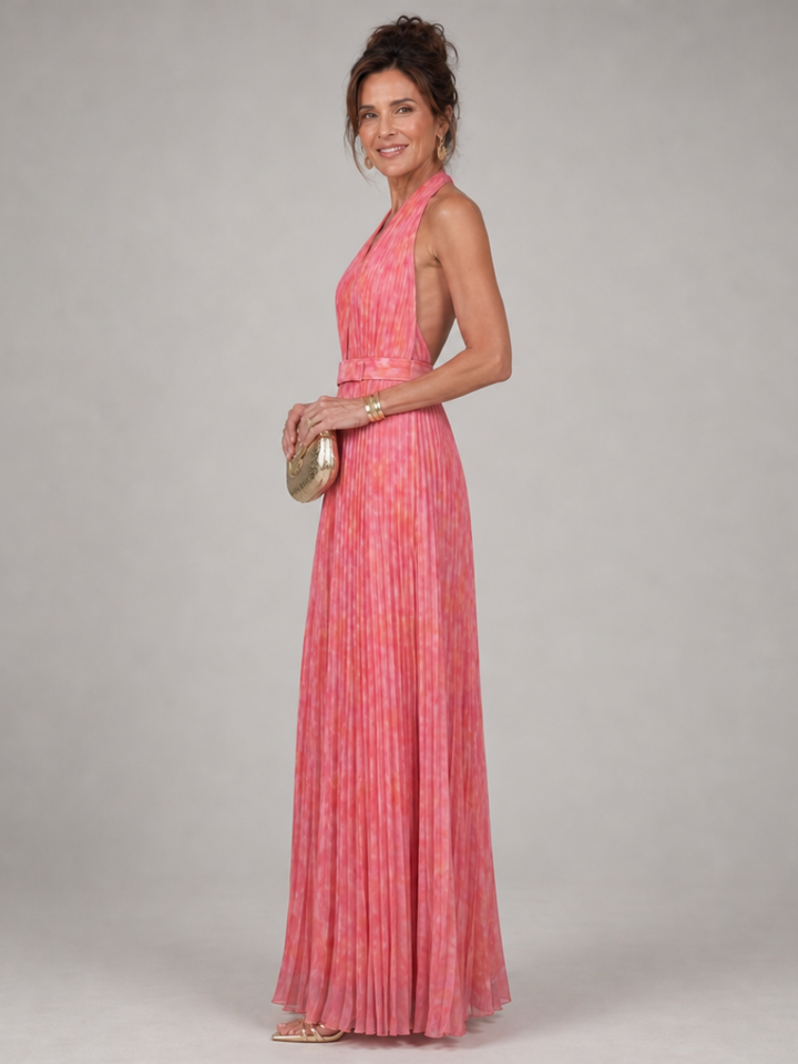 Rosel | Robe Maxi à Encolure Halter et Jupe Plissée