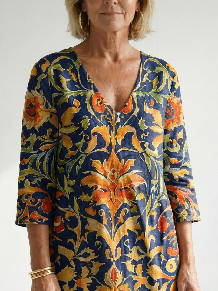 Elise | Robe Midi Florale Ornée et Épurée