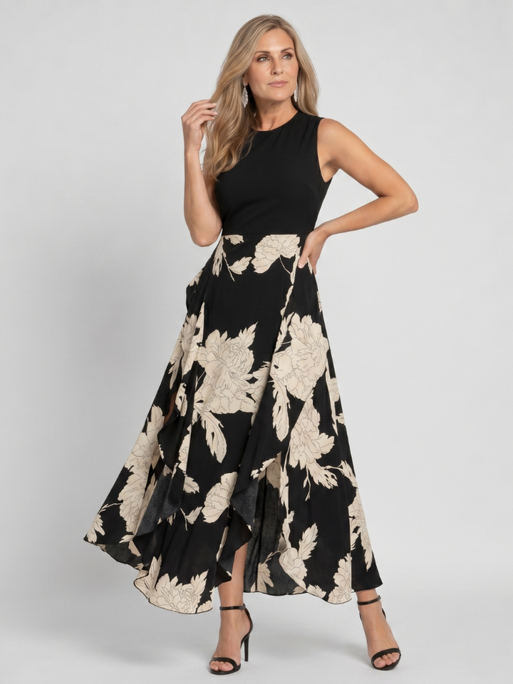 Klasen | Robe Midi Sans Manches Imprimé Floral à Ourlet Haut Bas