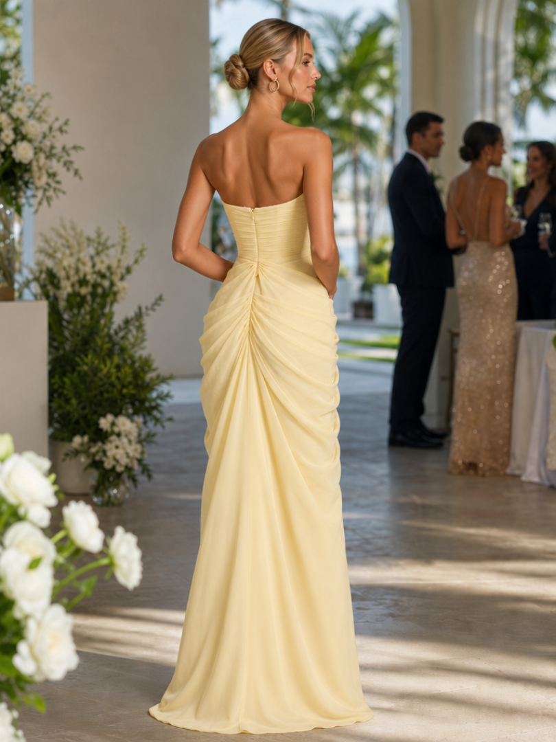 Ishra | Robe Maxi Sans Bretelles à Fente Latérale Haute
