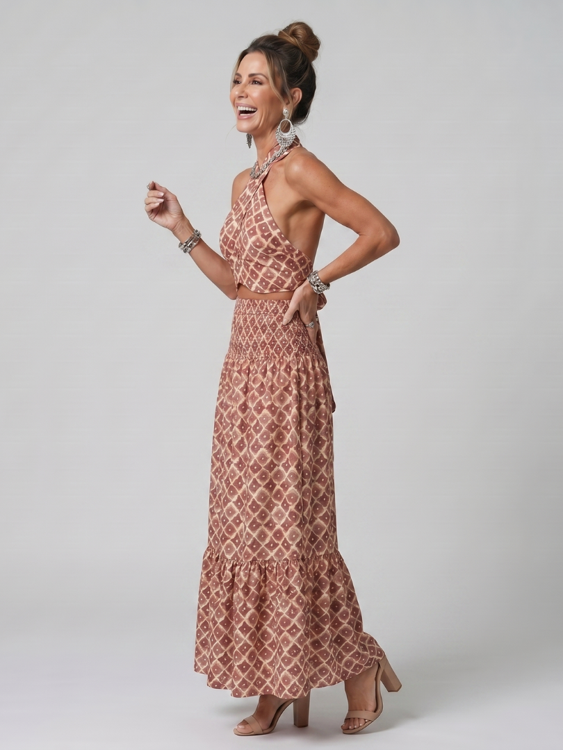 Amira | Robe midi à découpes géométriques et col croisé