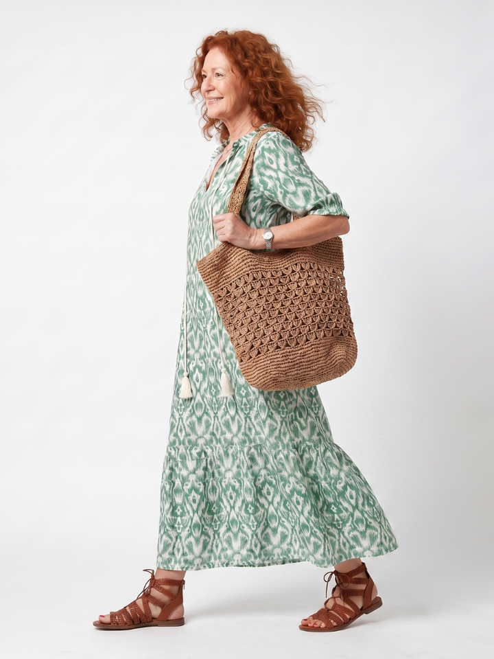 Ilara | Robe Midi à Col V avec Franges