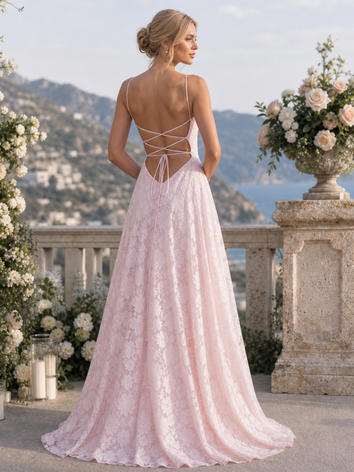 Valenne | Robe Maxi en Dentelle à Bretelles Spaghetti