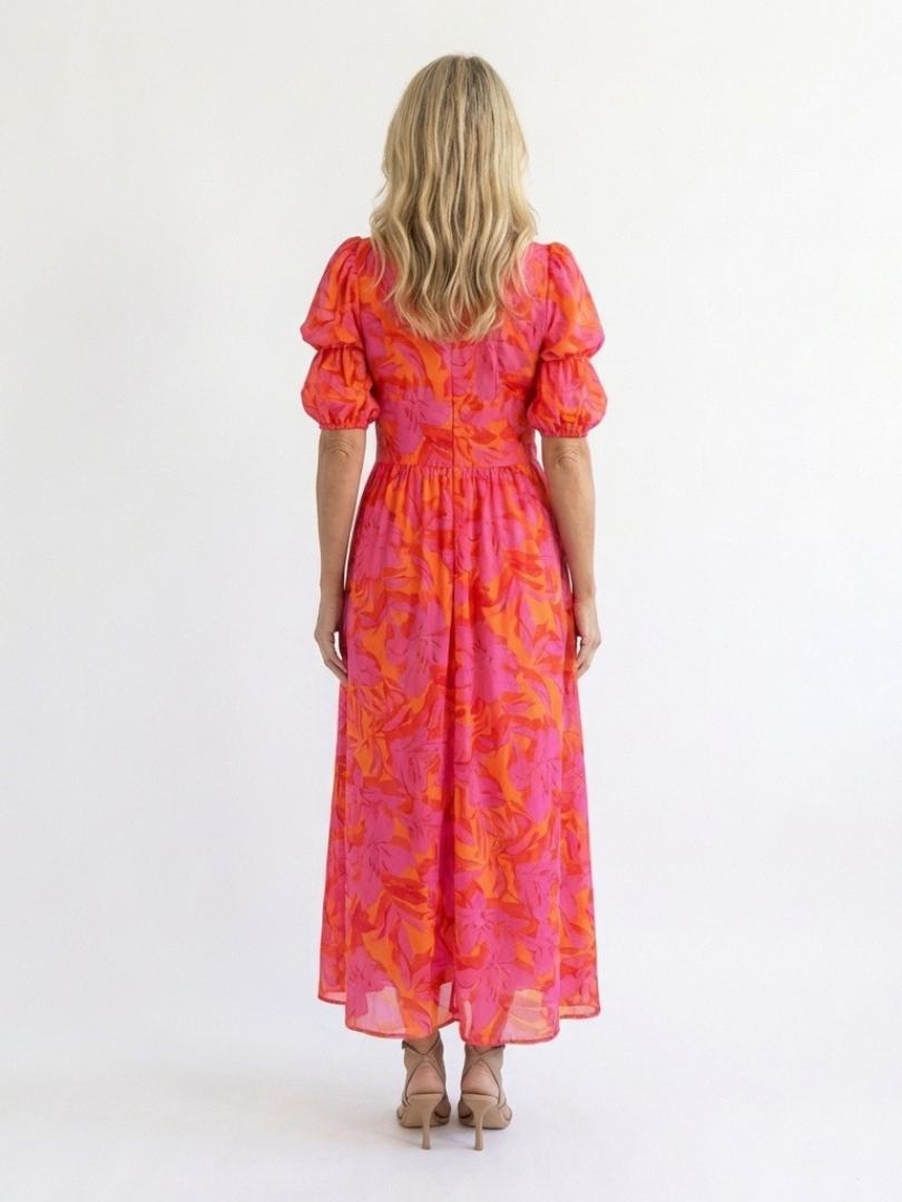 Willow | Robe Midi à Manches Bouffantes et Col V Floral
