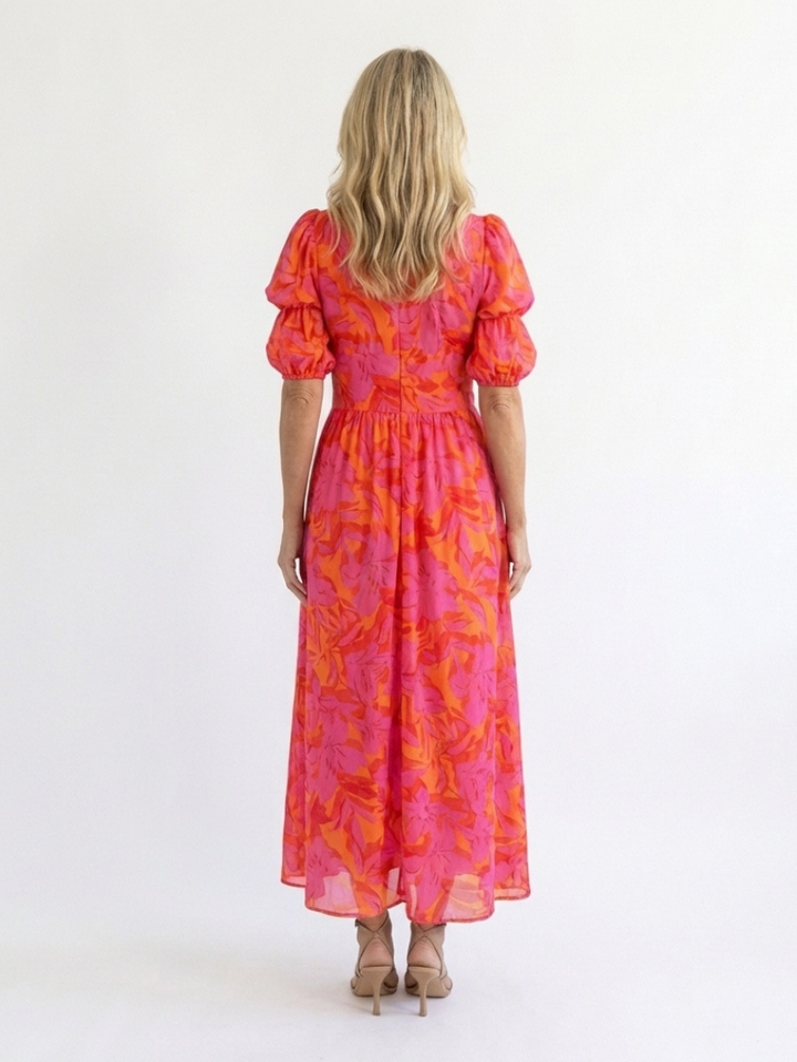 Willow | Robe Midi à Manches Bouffantes et Col V Floral