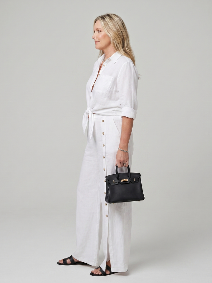 Maddelina | Ensemble haut à manches longues avec nœud avant et pantalon large