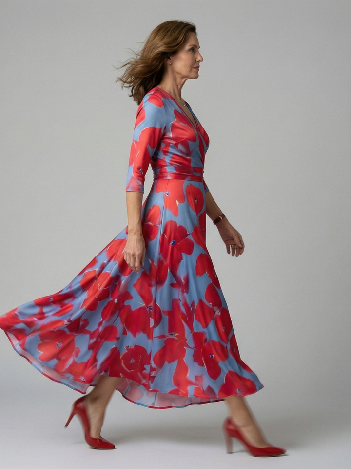Celine | Robe Midi Croisée à Col Wrap