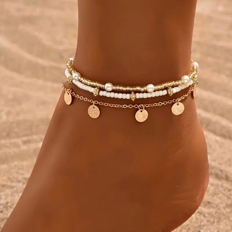 Ensemble de Bracelets de Cheville Superposés 3 Pièces