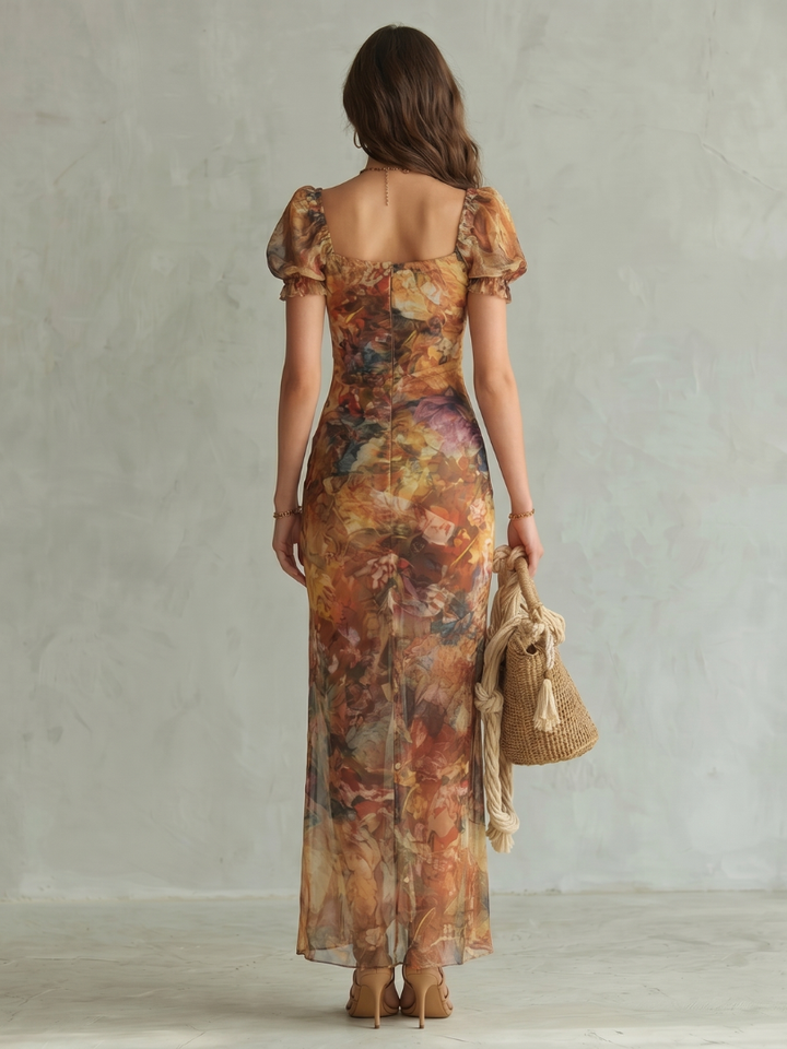 Ciel | Robe Midi à Manches Volantes Froncées