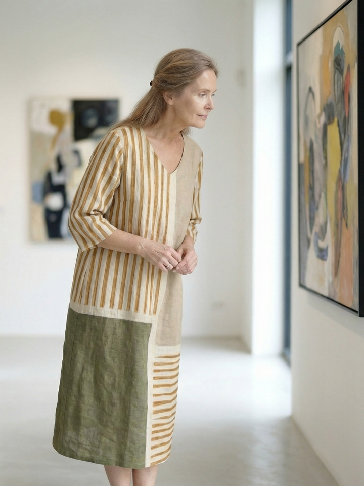 Soren | Robe Midi à Rayures Mélangées Légères