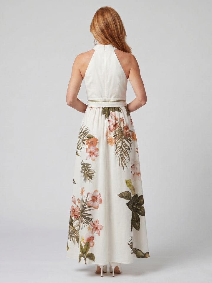 Meadow | Robe maxi à panneaux botaniques drapée à col halter