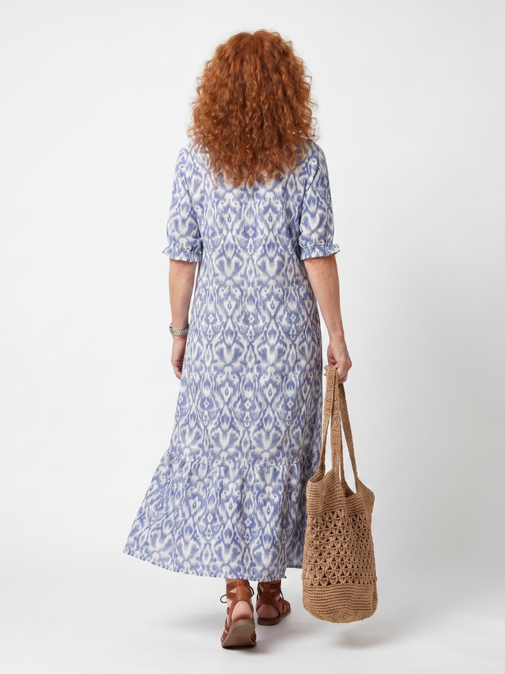 Ottiline | Robe Midi Imprimée avec Détail de Nœud à Frange