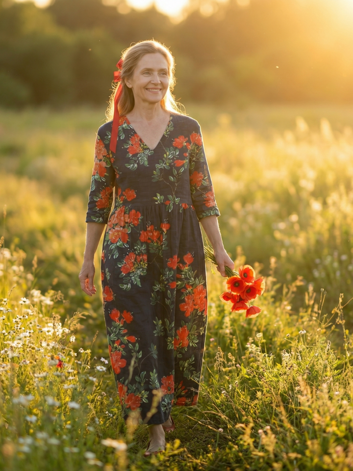 Cyrus | Robe Midi Fleurie Drapeau Calme