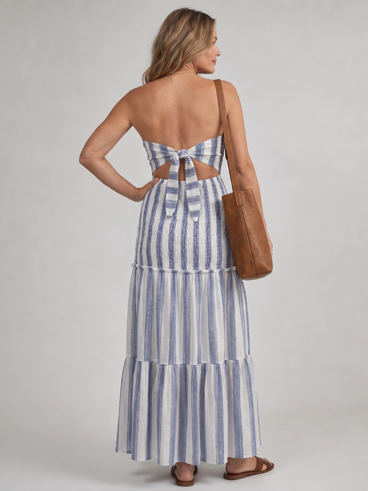 Azaria | Robe midi à volants rayée sans bretelles