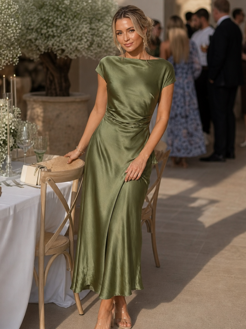 Elure | Robe midi ajustée à manches courtes et encolure bateau