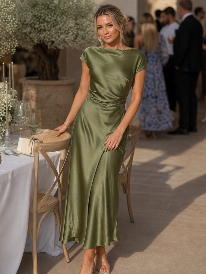 Elure | Robe midi ajustée à manches courtes et encolure bateau