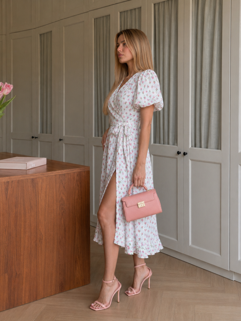 Otelene | Robe midi à manches courtes et imprimé floral
