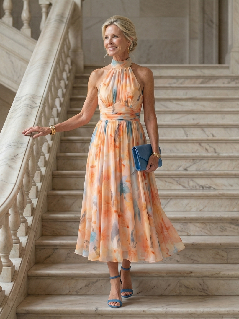 Elin | Robe Midi à Encolure Halter Douce