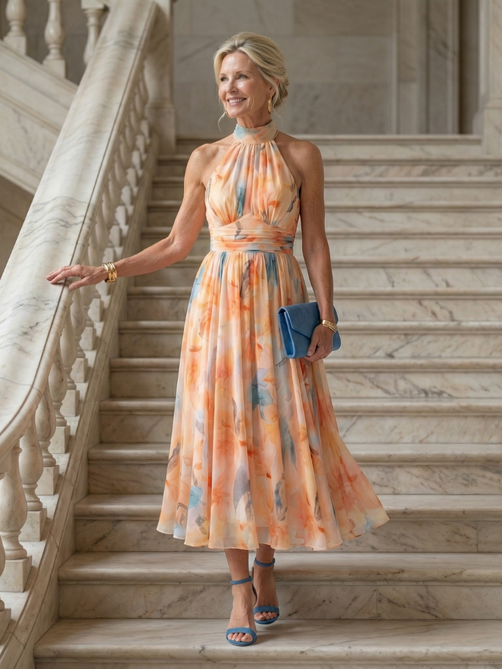 Elin | Robe Midi à Encolure Halter Douce