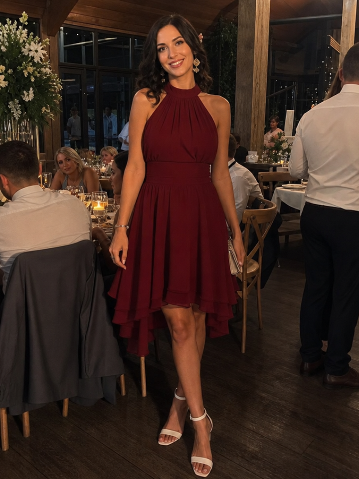 Iyla | Robe à encolure halter avec ourlet superposé à longueur genou