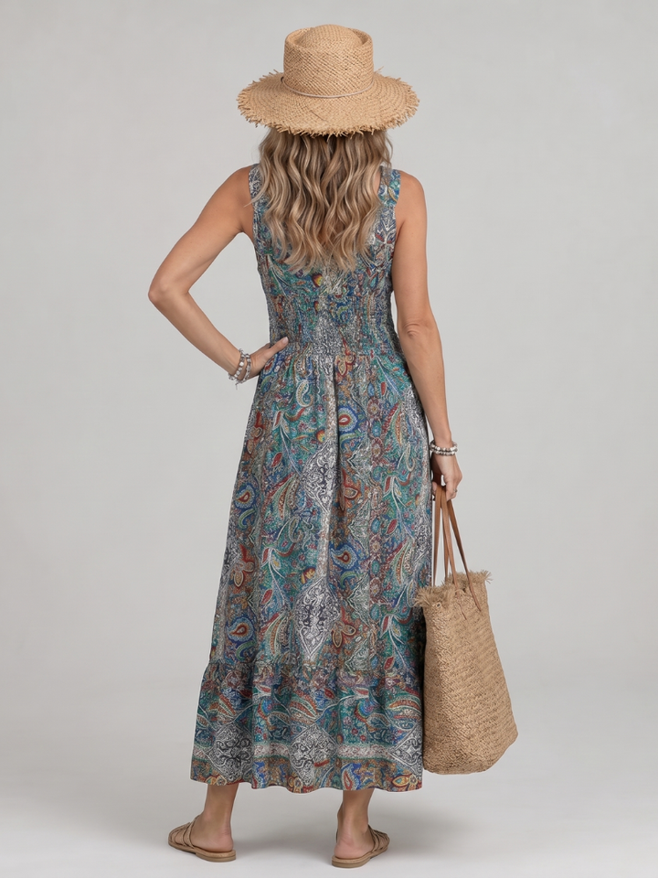 Marisela | Robe Midi Sans Manches à Imprimé Paisley