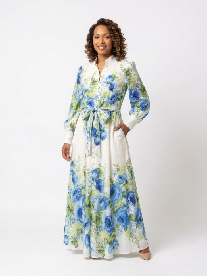 Harper | Robe Maxi à Manches Longues à Fleurs avec Boutonnage