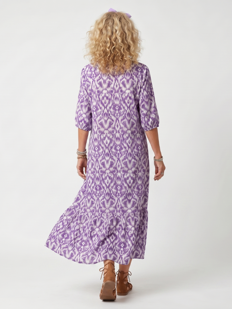 Pénélope | Robe midi à imprimé et liens à franges