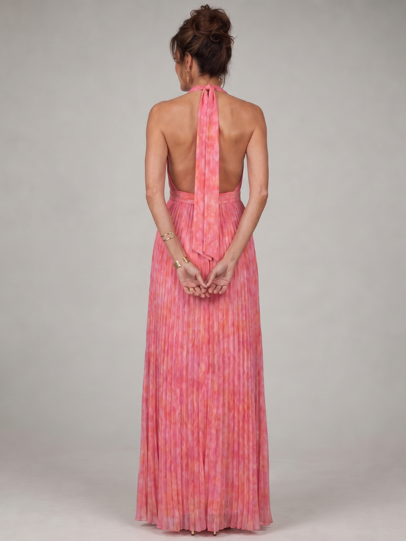 Rosel | Robe Maxi à Encolure Halter et Jupe Plissée