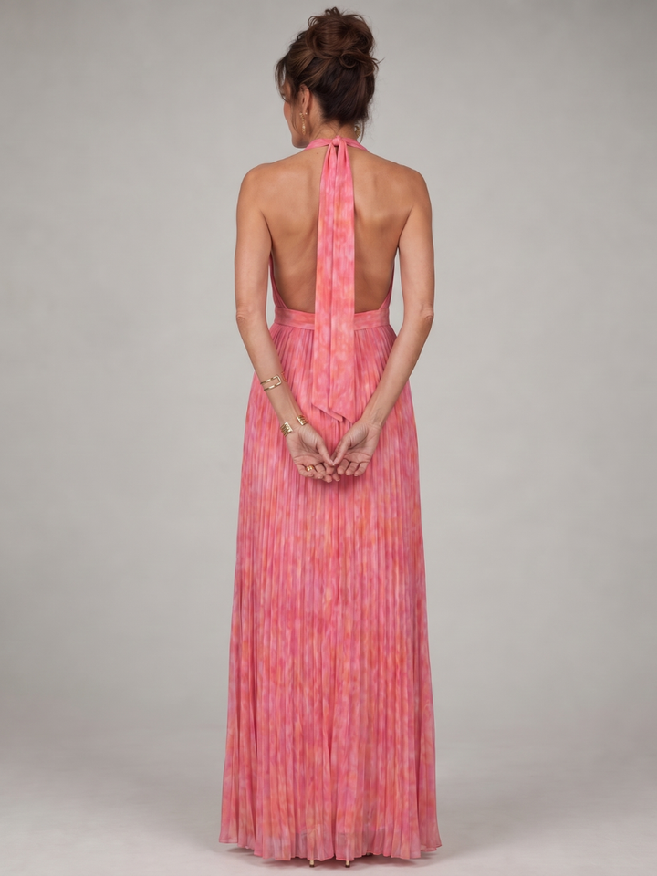 Rosel | Robe Maxi à Encolure Halter et Jupe Plissée