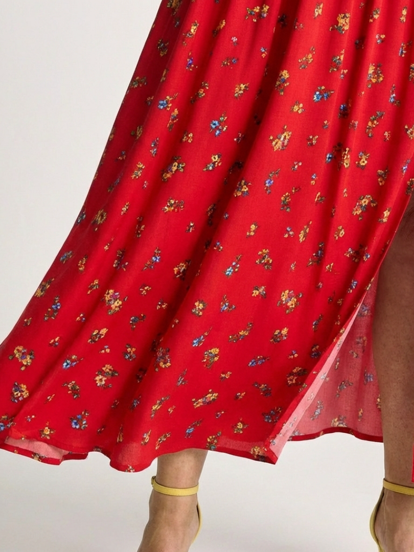 Delphine | Robe Midi à Manches Bouffantes et Décolleté Carré