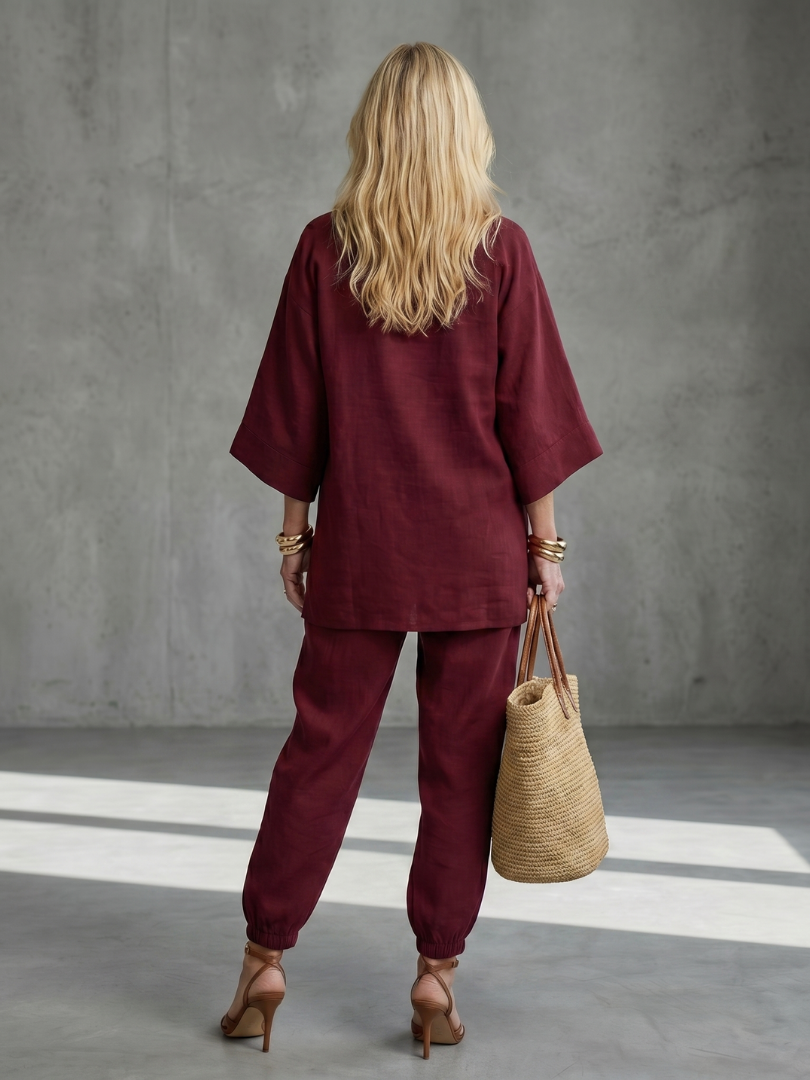 Georgiana | Ensemble Tunique à Col V et Pantalon Rassemblé