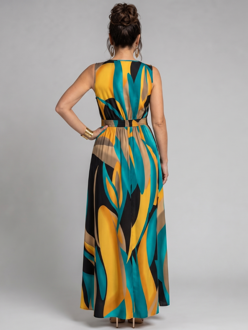 Zarela | Robe Maxi Sans Manches à Imprimé Abstrait