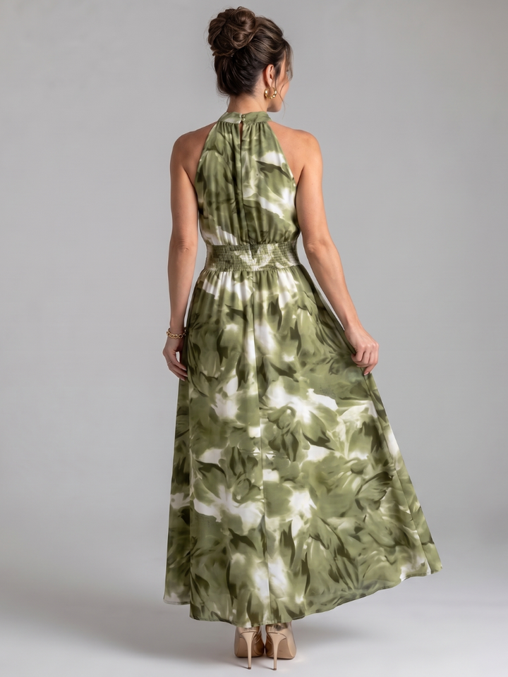 Olivia | Robe midi à taille froncée et imprimé abstrait