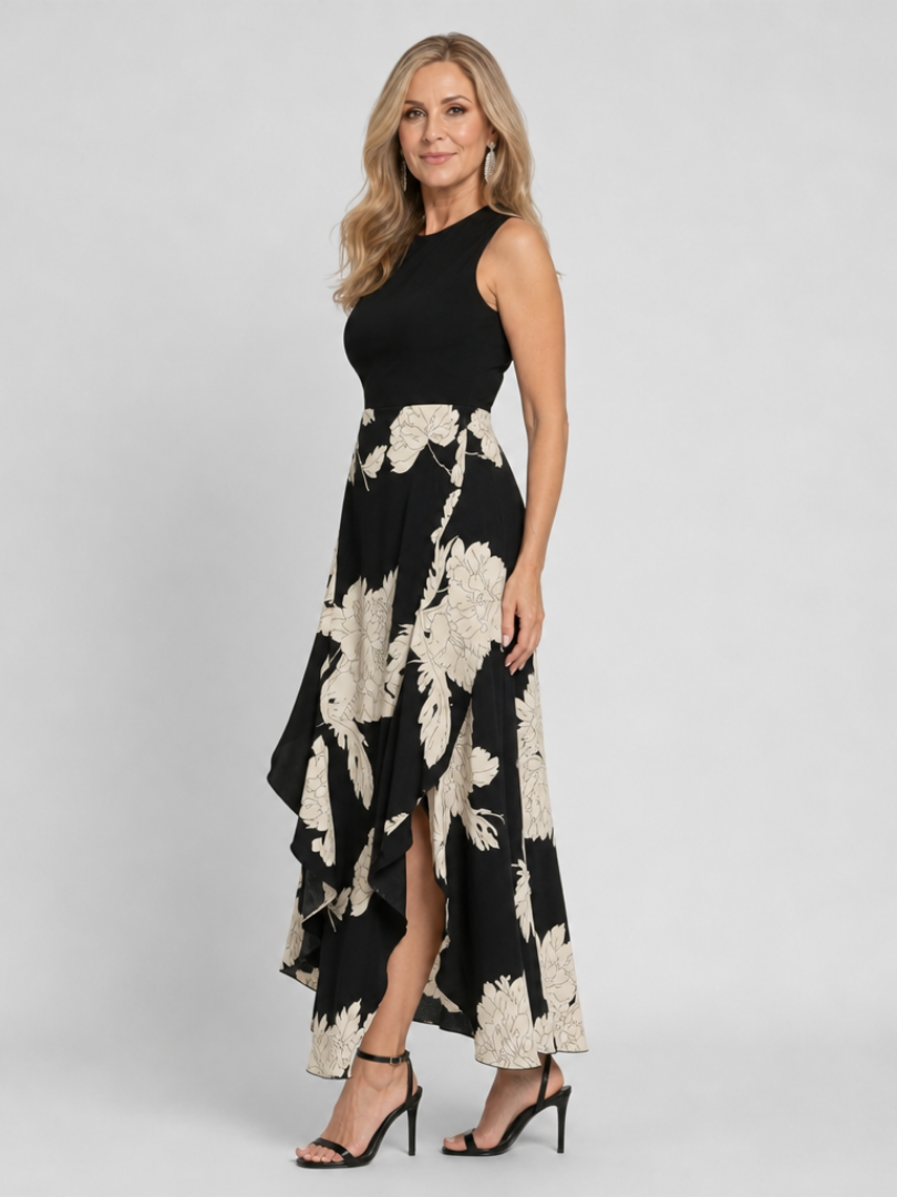 Klasen | Robe Midi Sans Manches Imprimé Floral à Ourlet Haut Bas