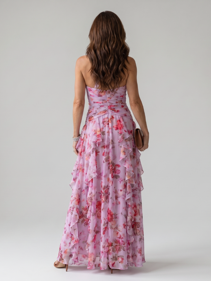 Nori | Robe Maxi Fleurie à Décolleté Halter Froncé
