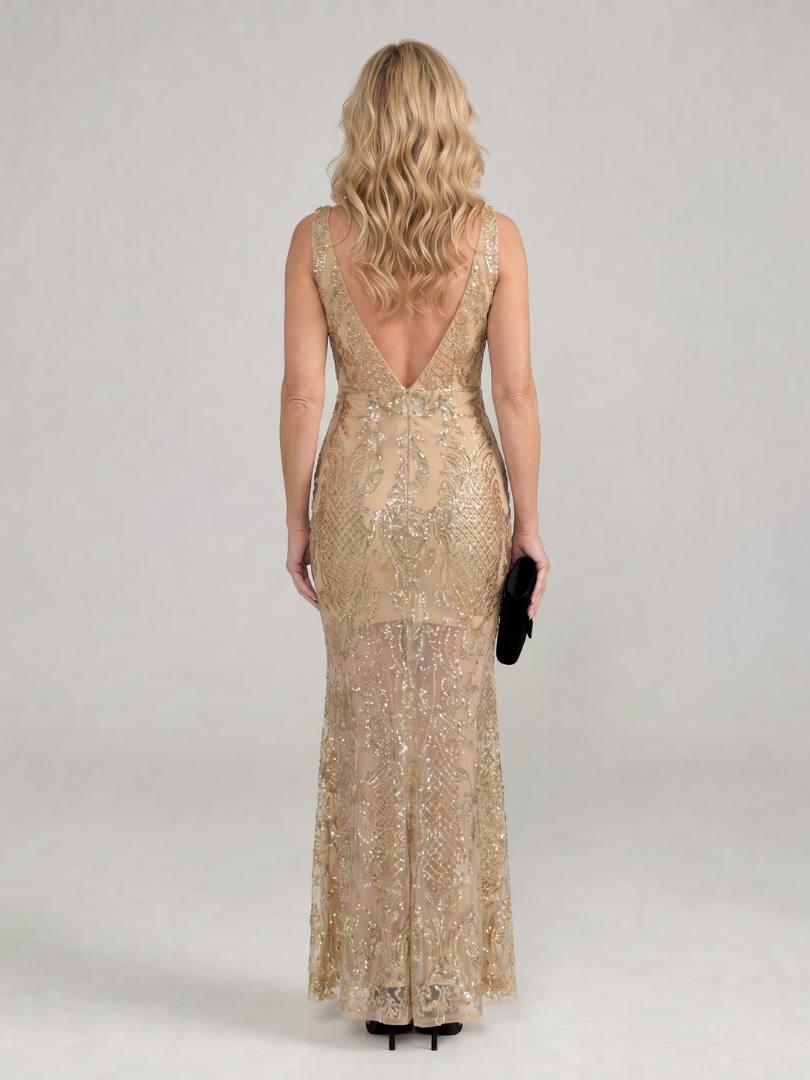 Sirea | Robe midi sans manches avec panneaux en sequins